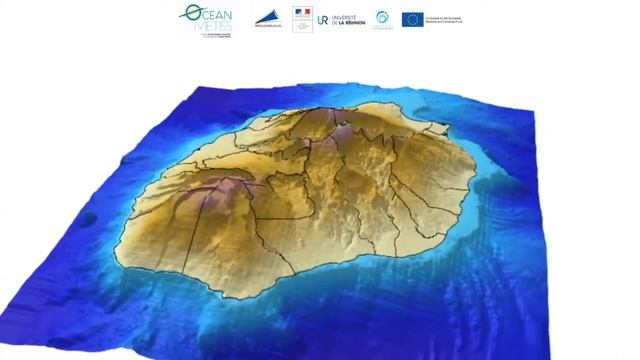 Vue en 3D du relief terrestre et marin de La Réunion (Océan Indien) смотреть онлайн