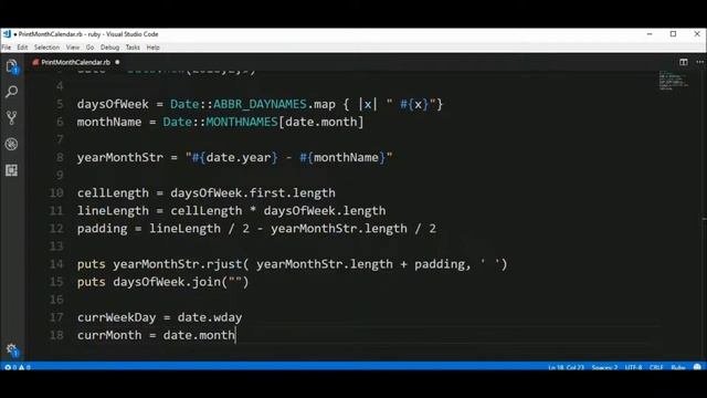 print month calendar in ruby смотреть онлайн
