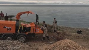 Измельчение веток в Дивноморске, мощной, дизельной дробилкой древесины Медведь м3.