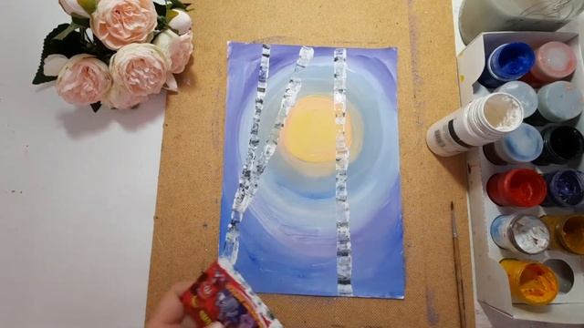 Рисуем зимние берёзы. Нетрадиционная техника рисования. смотреть онлайн