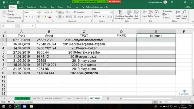 Excel Dərsləri - 3.16.Excel Funksiyaları - TEXT Funksiyası Praktiki Tapşırıq | Excel Practise