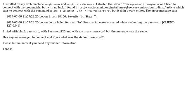 Connect to MS SQL Server on Arch Linux смотреть онлайн