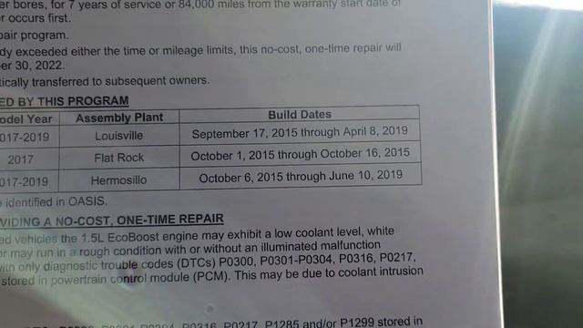PSA!! 1.5L Ecoboost Coolant Intrusion Warranty Extension 7yrs 84000 Miles or Until Nov 30th 2022 смотреть онлайн