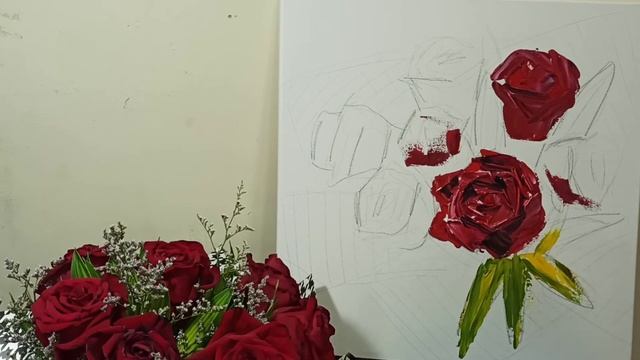 Картина мастихином "Розы" | لوحة الورود смотреть онлайн