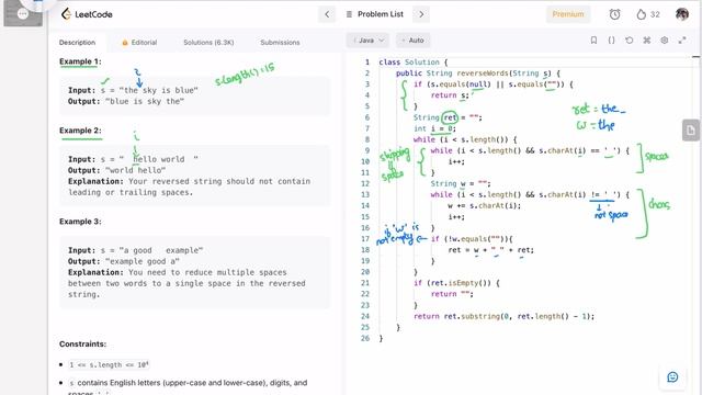 Leetcode | 151. Reverse Words in a String | Medium | Java Solution смотреть онлайн