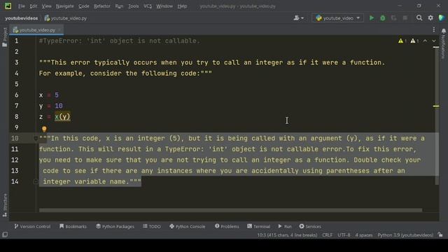 Debugging Python TypeError 'int' object is not callable смотреть онлайн