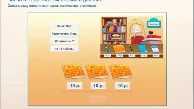 связь между величинами цена, количество ,стоимость