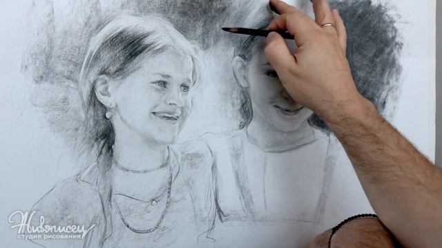 Портрет углём. Техника рисования №1. #мк_студияживописец смотреть онлайн