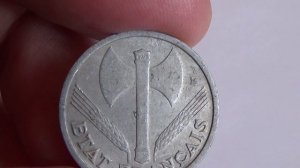 Coin of France 1 franc 1943 year(Vichy Government)/Монета Франции (Правительство Виши)
