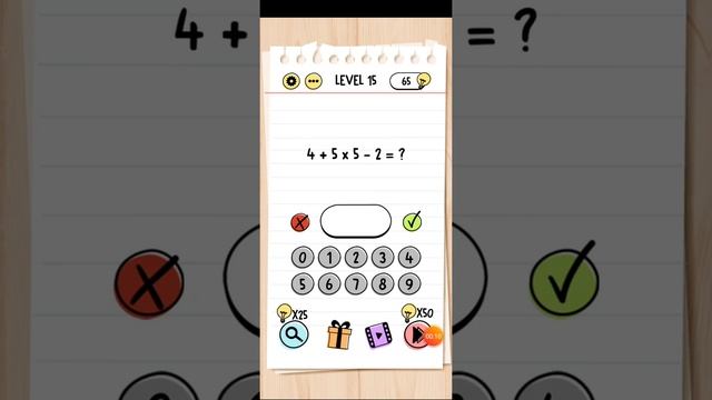 Brain Test level 15 4+5 X 5-2 =? Walkthrough смотреть онлайн
