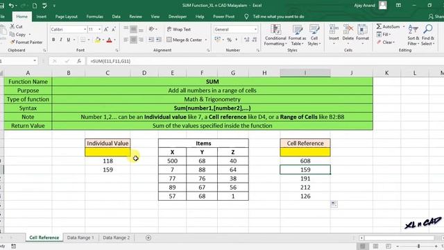 SUM function in Excel - Malayalam Tutorial смотреть онлайн