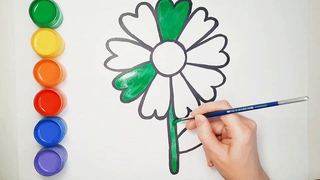 Рисунок и раскраска для детей. Как нарисовать Цветок. Учим цвета. смотреть онлайн