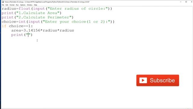Program to display menu for area/perimeter of circle by python смотреть онлайн