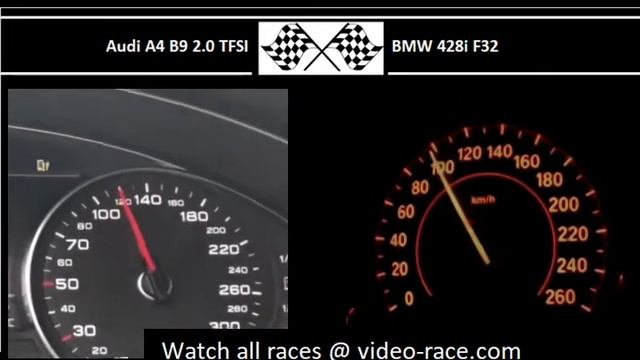 Audi A4 B9 2.0 TFSI VS. BMW 428i F32 - Acceleration 0-100km/h смотреть онлайн