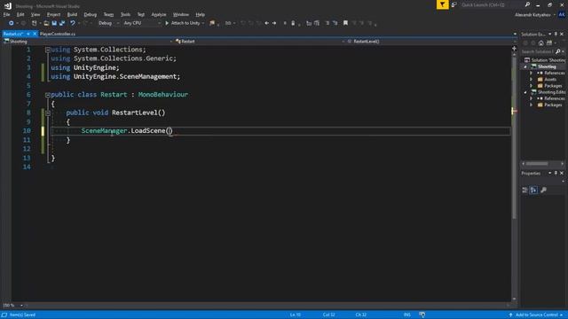 Как сделать рестарт уровня - Unity легко смотреть онлайн