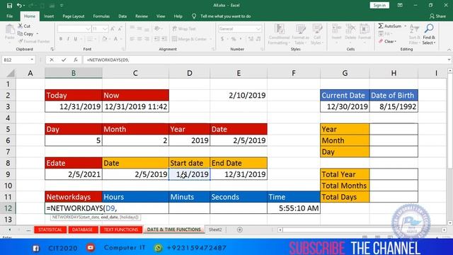 Microsoft Excel Lesson No 23 By Sifatullah Hashir || Date and Time Functions смотреть онлайн