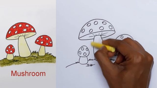 How to draw Mushroom for kids and beginners / Oil pastel step by step смотреть онлайн