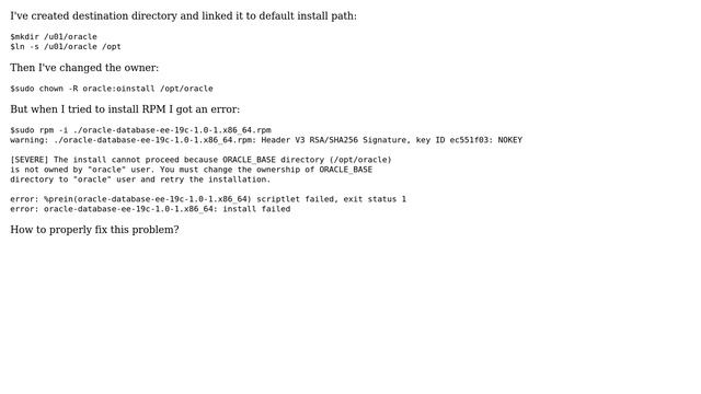 Databases: Problem installing Oracle 19c to symlinked directory from RPM смотреть онлайн
