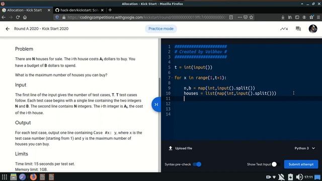 Google Kickstart 2020- Allocation Problem in Python смотреть онлайн