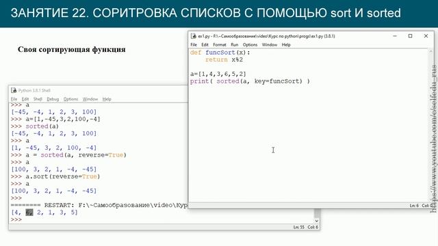Python 3 #22: сортировка sort() и sorted(), сортировка по ключам смотреть онлайн