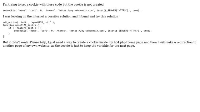 Wordpress: Set a cookie inside the 404.php theme page смотреть онлайн