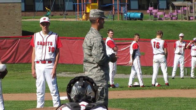 Chris Pakusch throws out first pitch at Hilton Cadets baseball game смотреть онлайн
