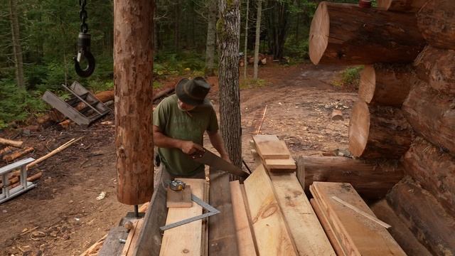 Burnt Wood Siding and Birch Bark Lined Door, Off Grid Log Cabin Alone in the Wilderness, Build Ep 2 смотреть онлайн