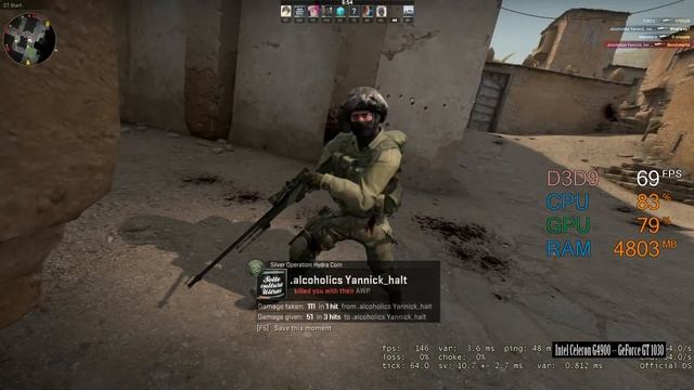 GeForce GT 1030 -- Intel Celeron G4900 -- CSGO FPS Test 1080p Default смотреть онлайн