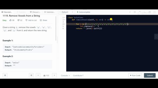 Remove Vowels from string | Leetcode | Python | codewithvijay смотреть онлайн