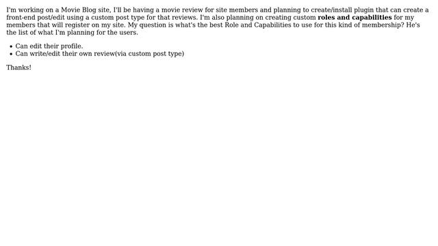 Wordpress: Best Roles and Capability on a site with review features using a front end custom post смотреть онлайн