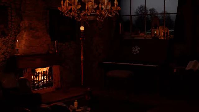 Blizzard cabin ambience with fireplace and The stick of old clock смотреть онлайн