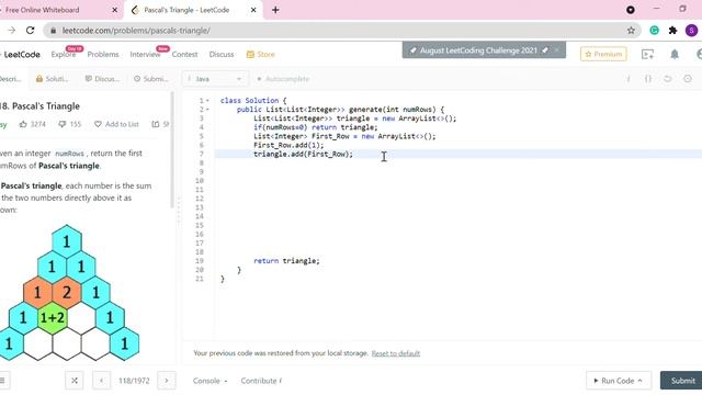 LeetCode Pascal's Triangle Java смотреть онлайн
