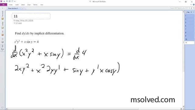 x^2y^2 + xsiny = 4, Find dy/dx by implicit differentiation смотреть онлайн
