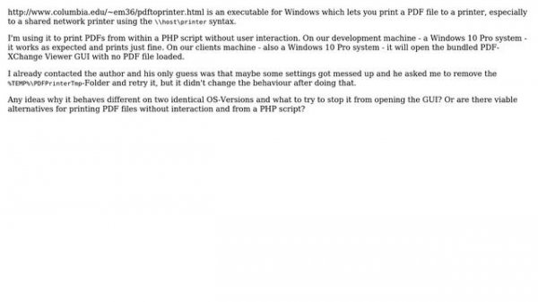 PDFToPrinter for Windows opens GUI on some machines