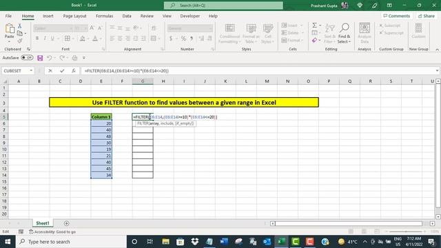 Use FILTER function to find values between a given range in Excel смотреть онлайн