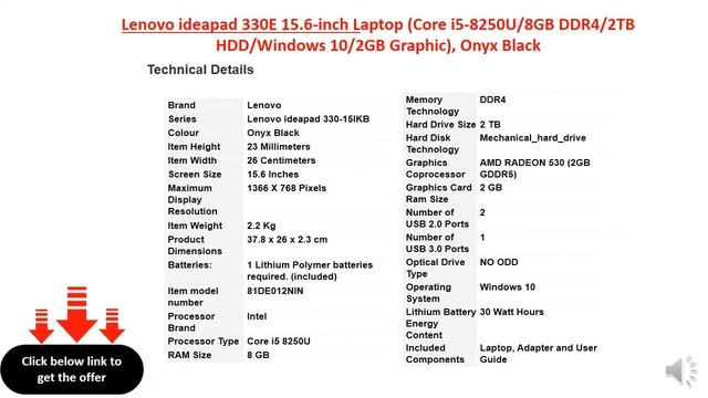 Lenovo ideapad 330E 15.6-inch Laptop (Core i5-8250U/8GB DDR4/2TB HDD/Windows 10/2GB Graphic) смотреть онлайн