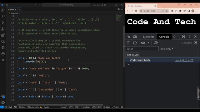 Short circuiting with ( && Or || ) operators || java Script || Hindi || Code And Tech смотреть онлайн