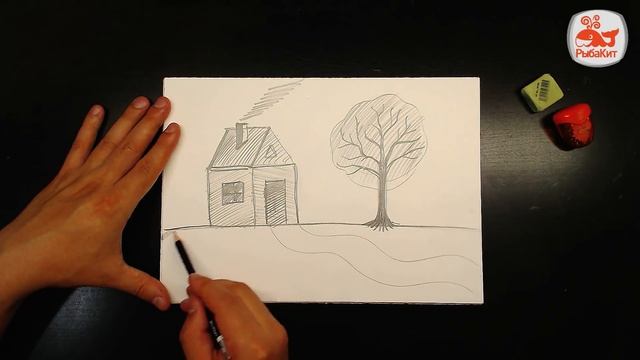 Рисуем ПРОСТЫМ КАРАНДАШОМ домик и дерево для детей смотреть онлайн