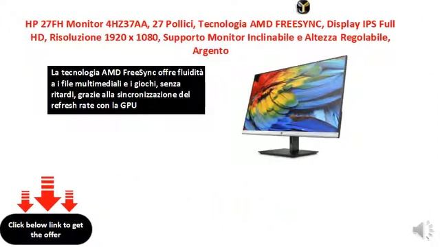 HP 27FH Monitor 4HZ37AA, 27 Pollici, Tecnologia AMD FREESYNC смотреть онлайн