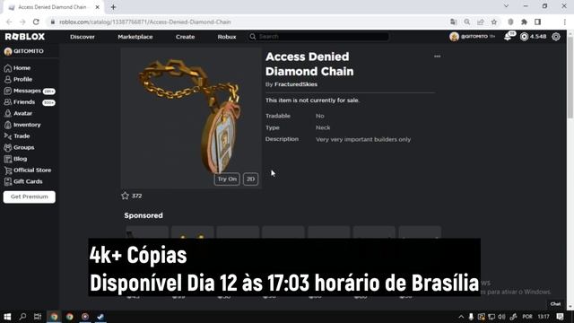 Limited Grátis Agora no... [Access Denied Diamond Chain] Roblox Limited UGC Grátis смотреть онлайн