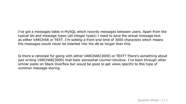 MySQL : MySQL: Large VARCHAR vs. TEXT? смотреть онлайн