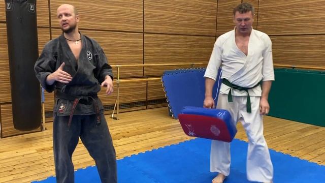 Упражнение тегуми с ударом коленом - хидзя с лапами #каратэ #окинава #романгрузинов смотреть онлайн