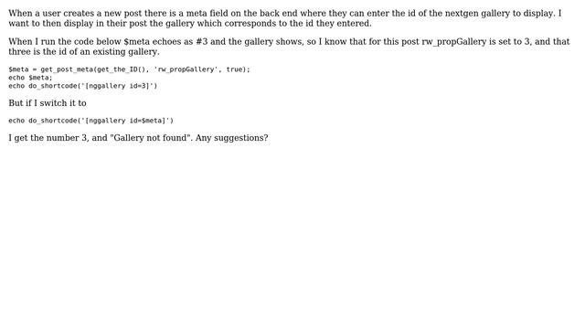 Wordpress: Displaying NextGen Gallery using value from meta not working смотреть онлайн