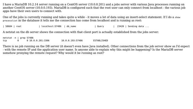 Databases: Remote connection showing up as from localhost on MariaDB 10.2 смотреть онлайн