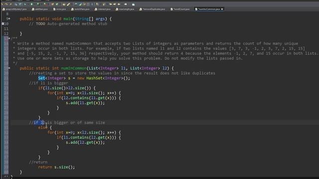 Java CodeStepByStep || numInCommon || set, collections, list смотреть онлайн