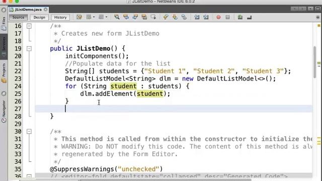 Java Swing JList Demo смотреть онлайн