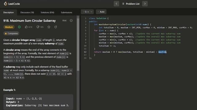 918. Maximum Sum Circular Subarray - Leetcode смотреть онлайн