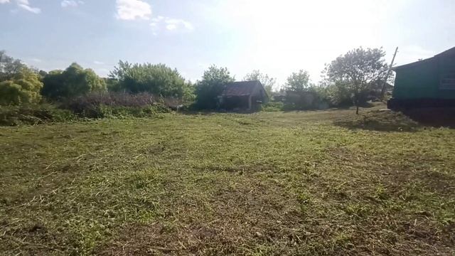 Покос заросшего участка со сбором травы