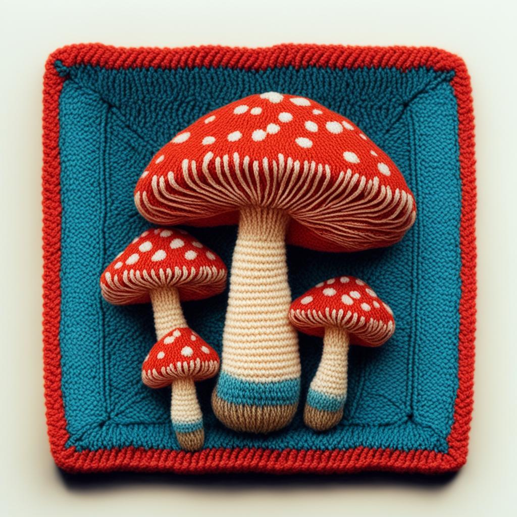 Вязаные квадратные мотивы с грибами (мухоморами), созданные с помощью нейросети. Подборка №1. смотреть онлайн