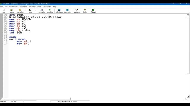 window color emu 8086 assembly смотреть онлайн